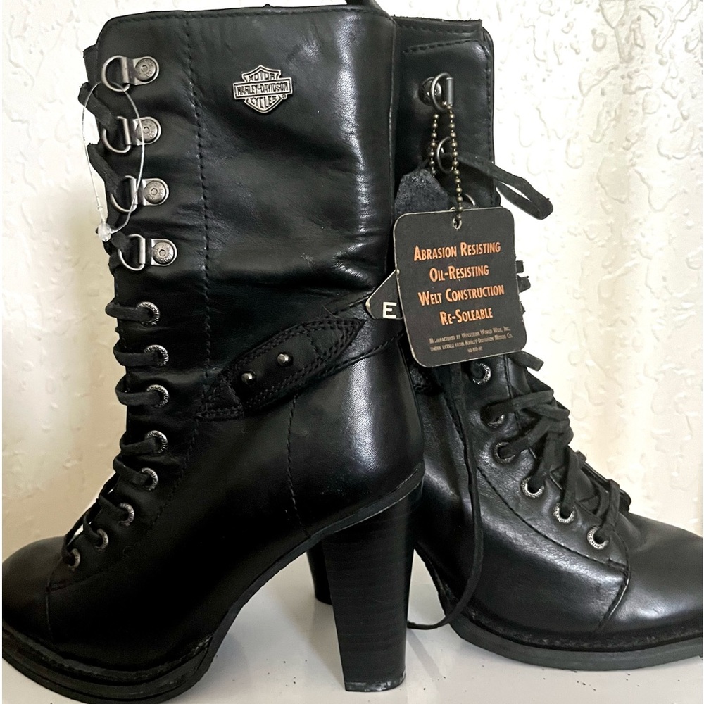 NWT Harley Davidson high heel,  lace up leather boots.